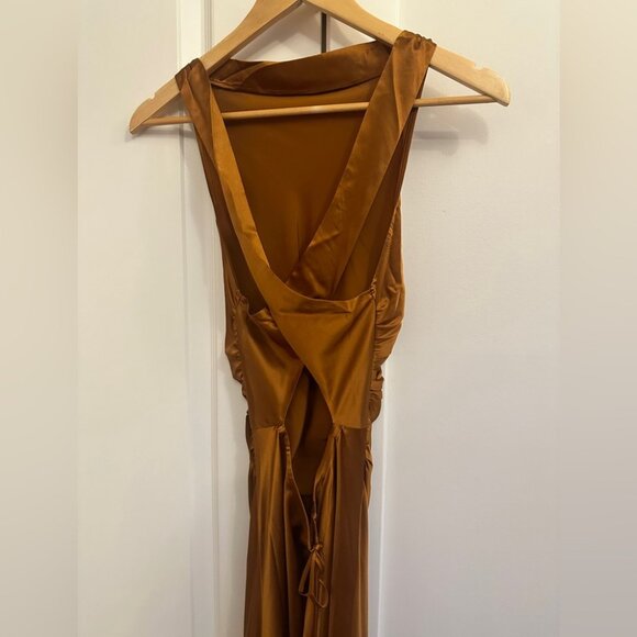 NEW Reformation Anaiis Silk Maxi Long Dress in Copper Brown | size 2 - Picture 9 of 11